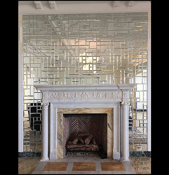 Fireplace Surround with Random Beveled Mirror and Mosaic
