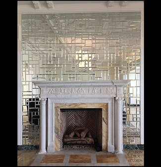 Fireplace Surround with Random Beveled Mirror and Mosaic