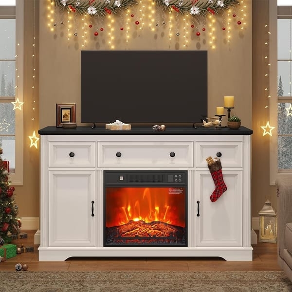 Fireplace TV Stand Console with Black and White Contrast