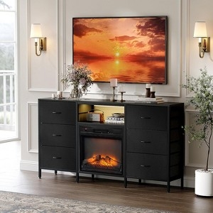 Fireplace TV Stand featuring Fabric Drawers and LED Light