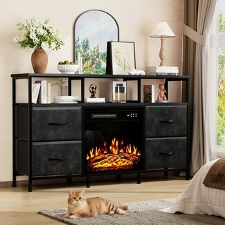 Fireplace TV Stand Unit with Textured Finish and Metal
