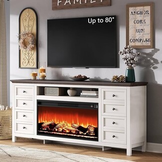 Fireplace TV Stand with Eight Drawers and Two-Tone Design