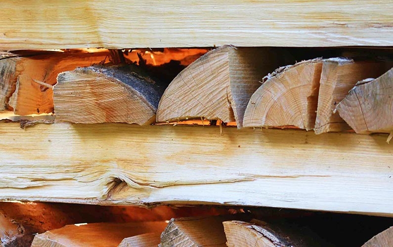 Firewood Split Wedge Shape Warm Backlight Organic Decor