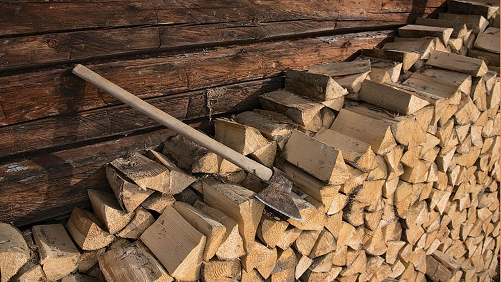 Firewood Stack Axe Detail Split Logs Split Timber Aesthetic