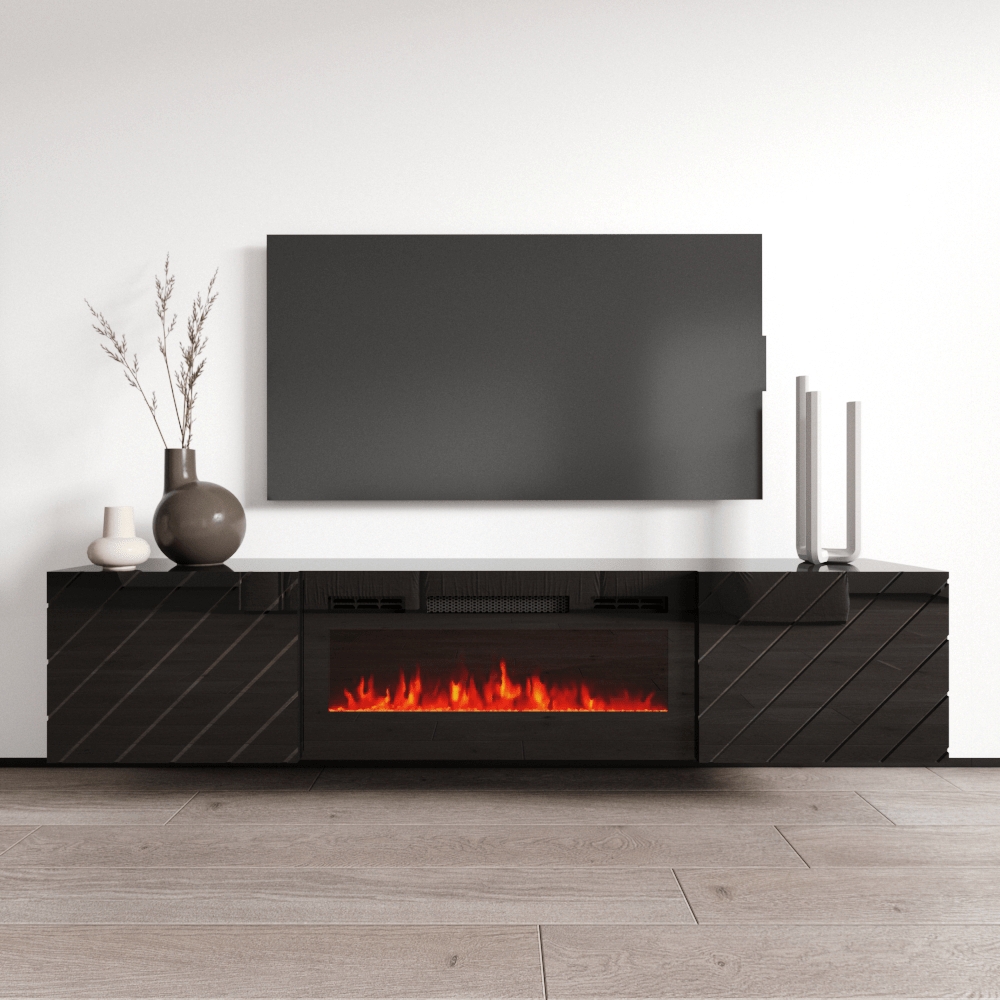 Floating Fireplace TV Stand Diagonal Matte Groove