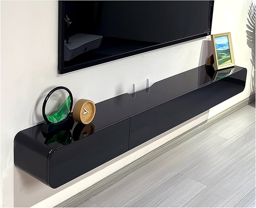 Floating Media Console Curved Edge Glossy Finish