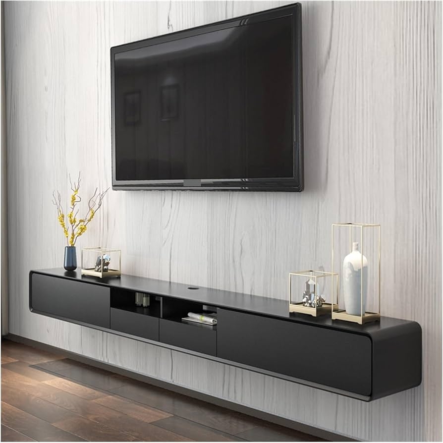 Floating Media Console Rounded Corner Cable Port