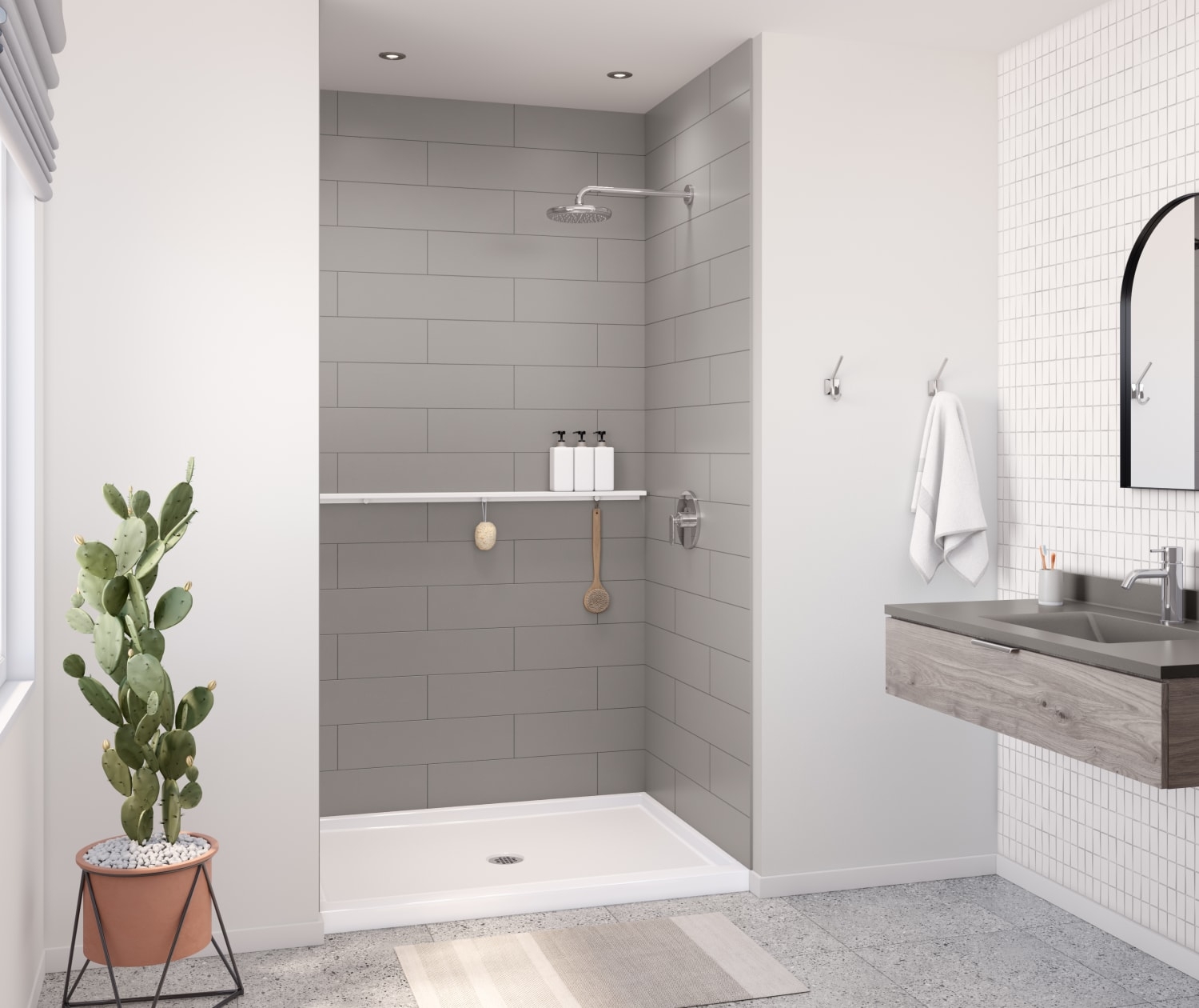 Floating Shower Shelf 45 Inch Long White Storage