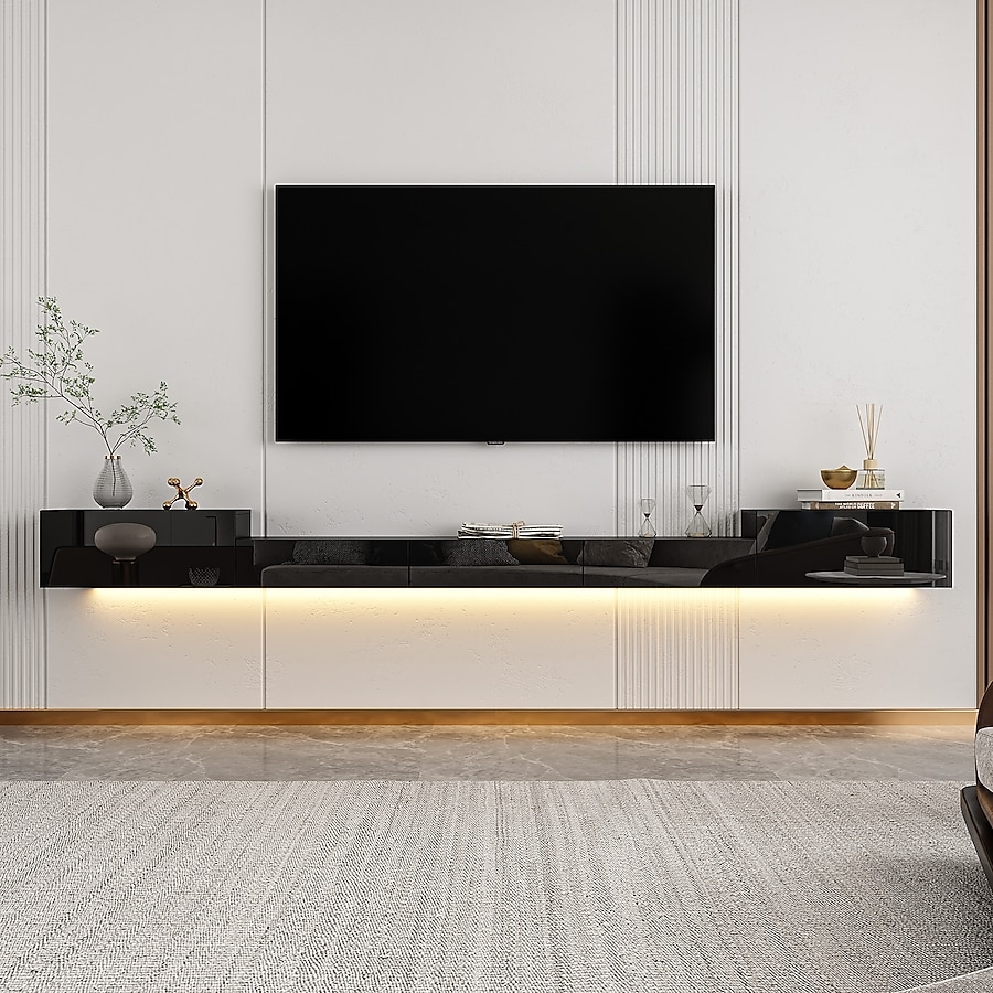Floating TV Cabinet Under Cabinet LED Glossy Unit