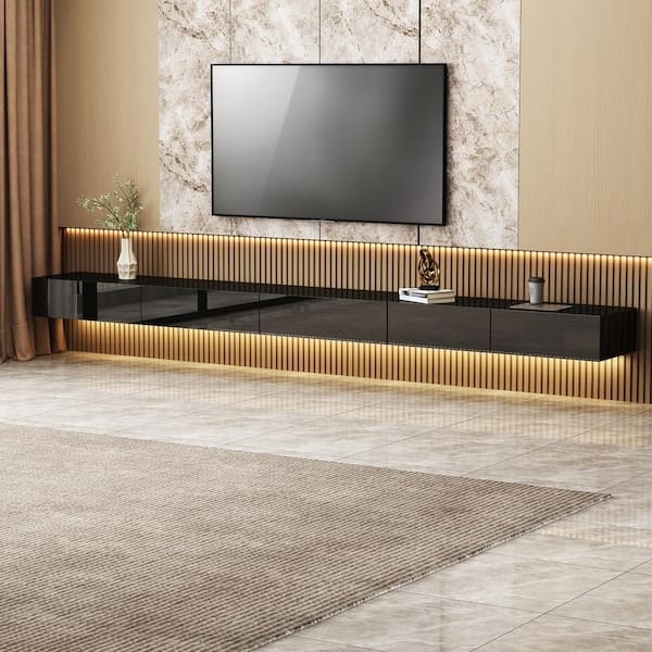 Floating TV Stand Backlit High Gloss Drawer Unit