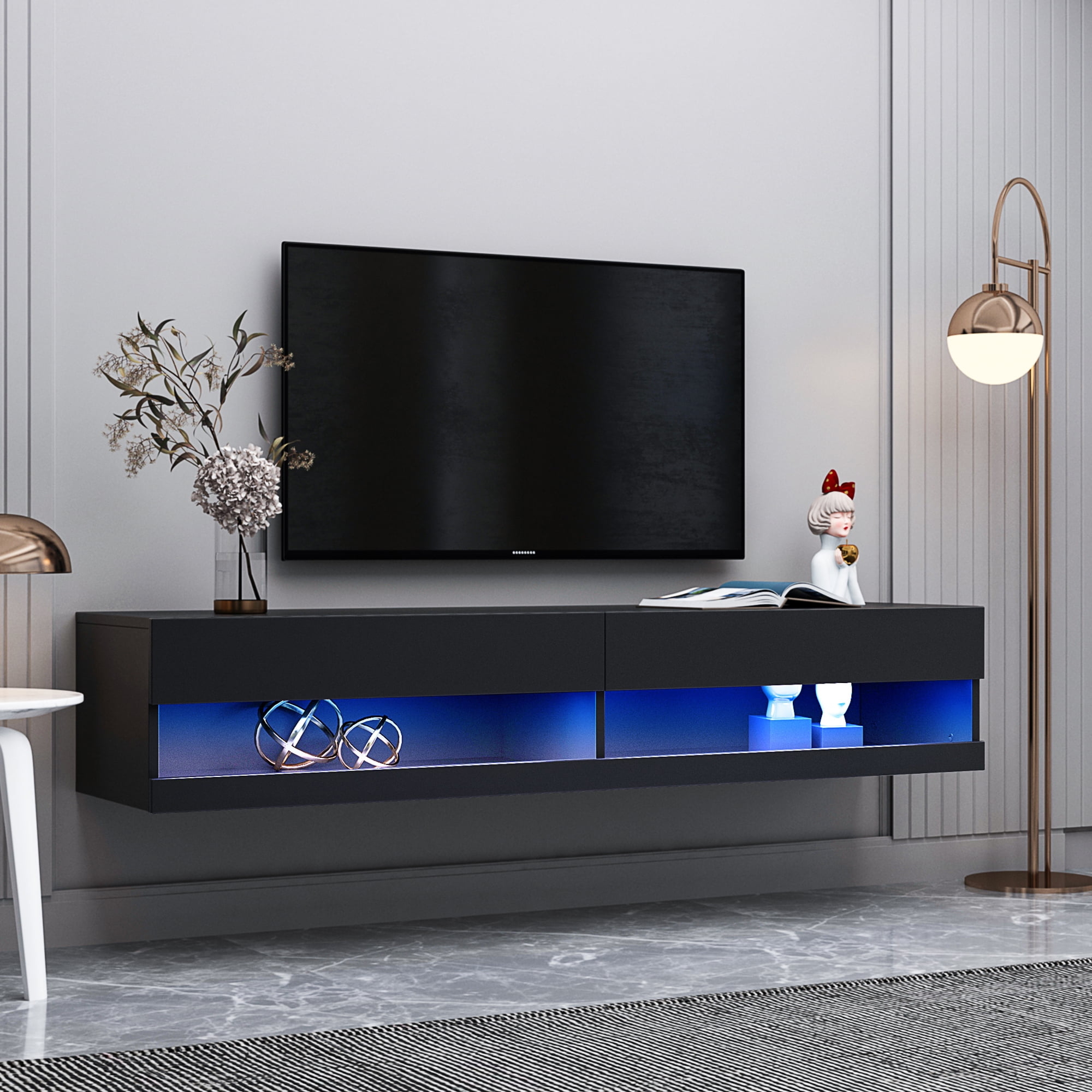 Floating TV Stand Blue LED Handleless Front Unit