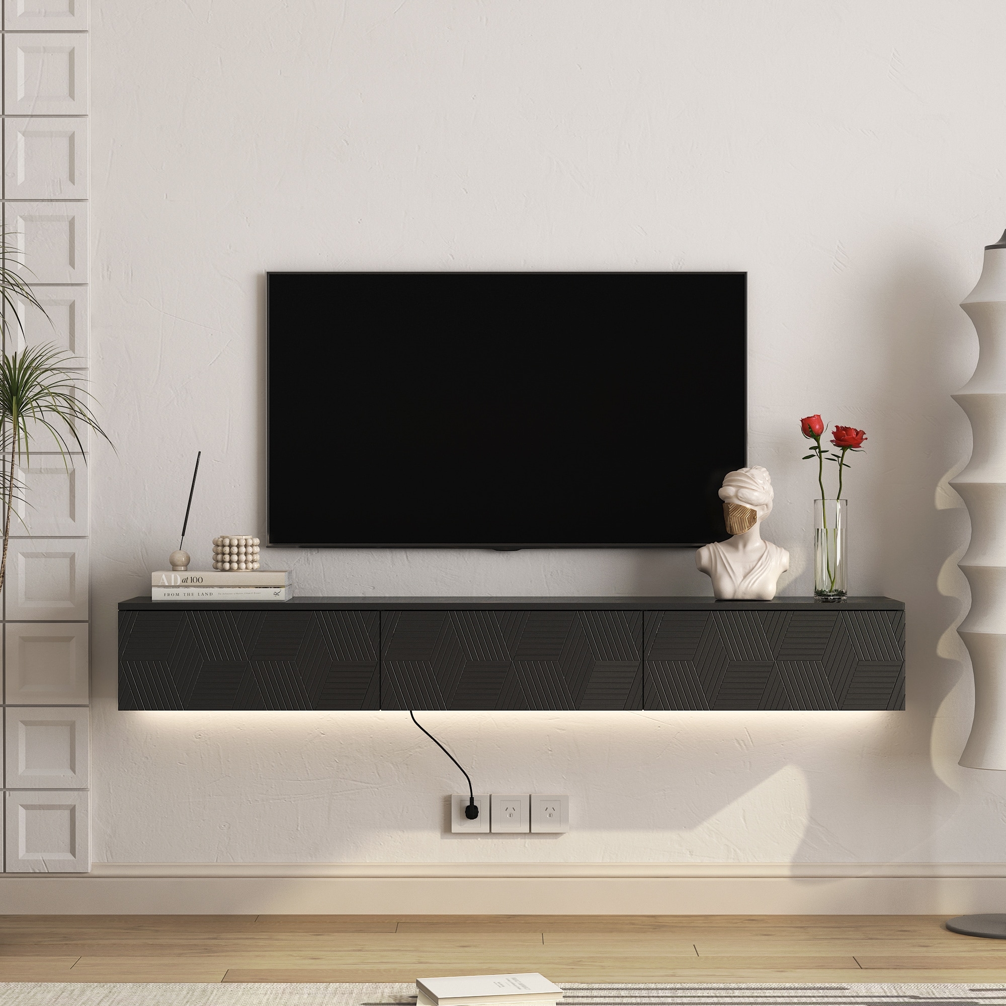 Floating TV Stand Geometric Texture LED Lighting