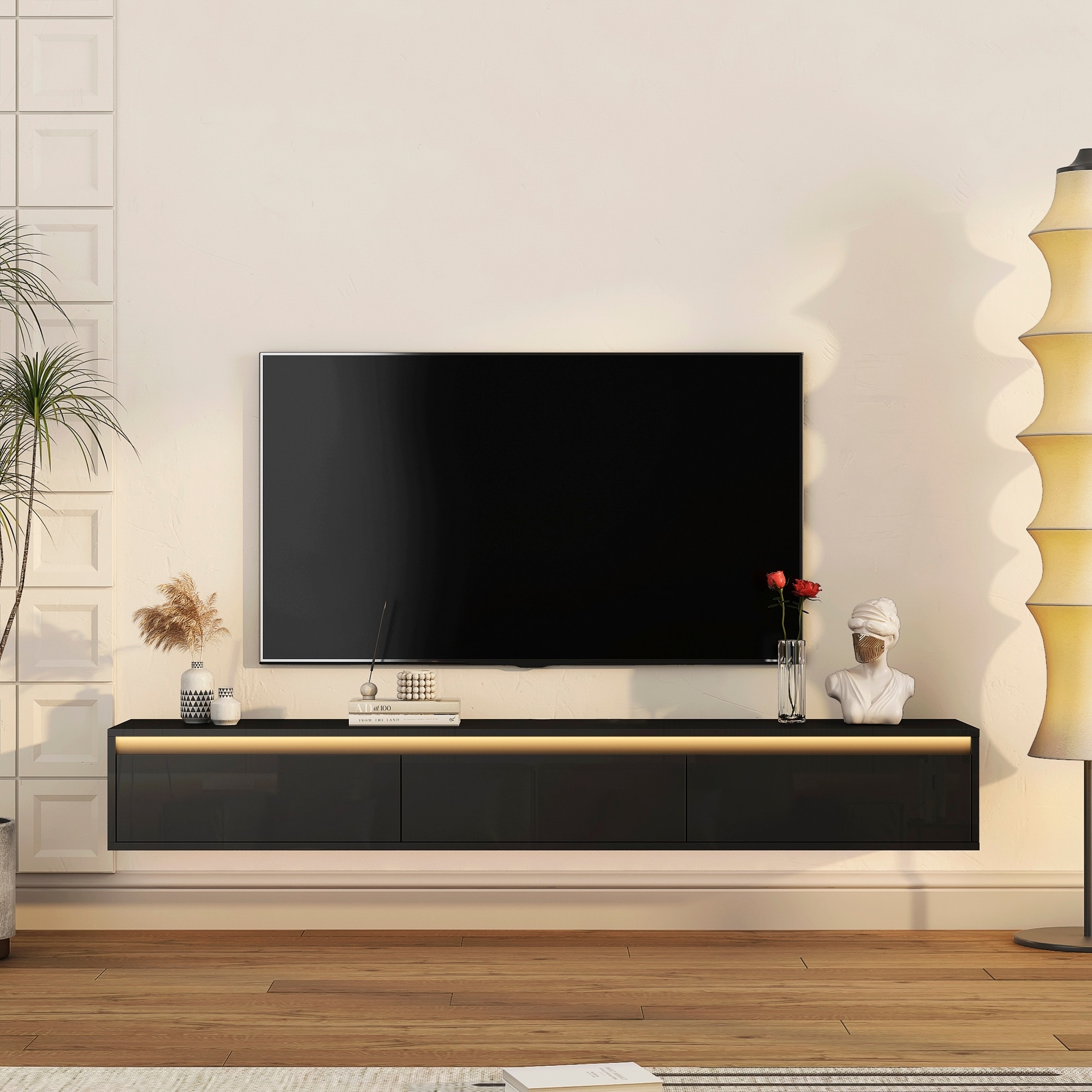 Floating TV Stand Integrated LED Glow Glossy Surface