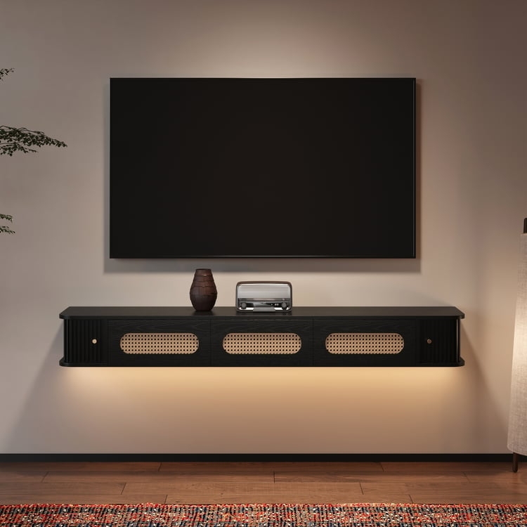 Floating TV Stand Rattan Cane Oval Door Inserts