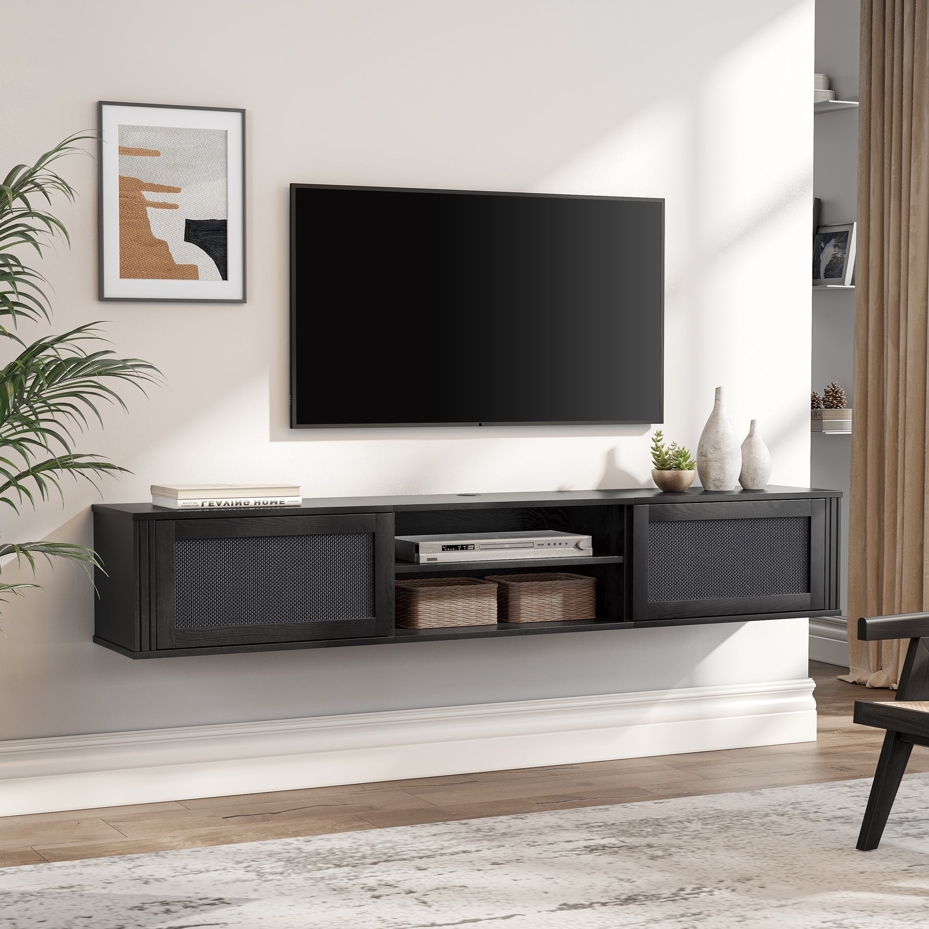 Floating TV Stand Two-Tier Sliding Mesh Doors