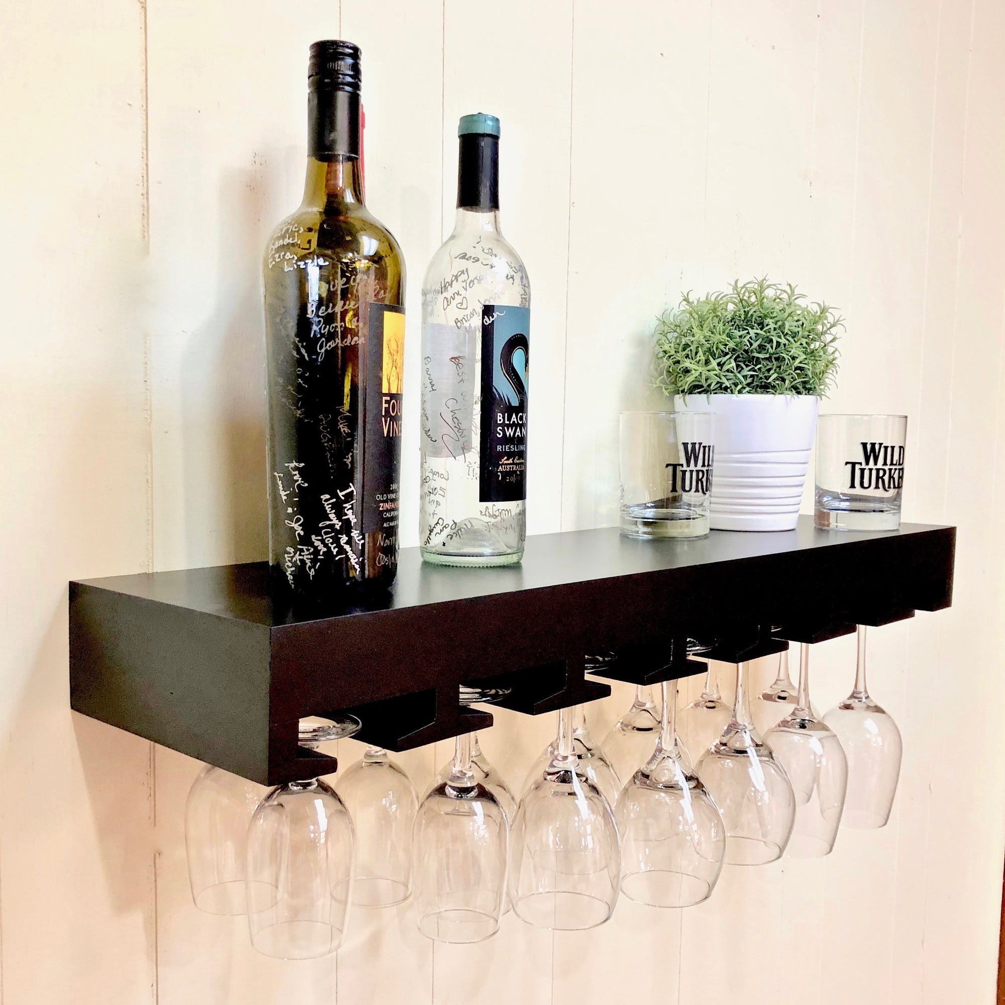 Floating Wine Shelf Chunky Profile Black Floating Wine Shelf