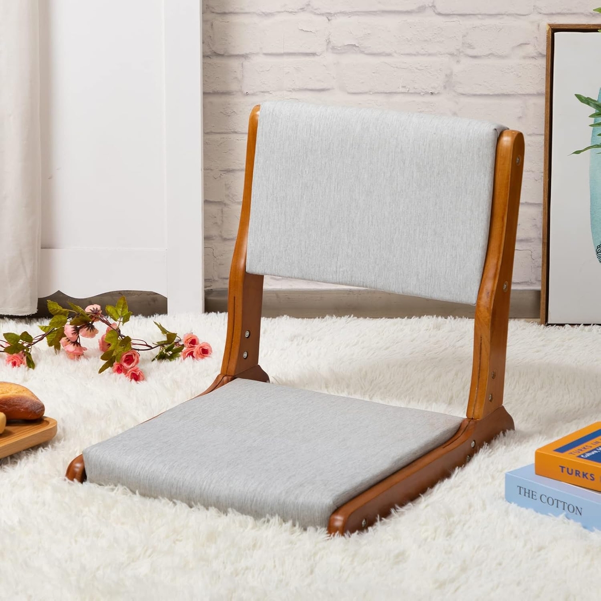 Floor Chair Foldable Wood Frame Minimalist Zaisu