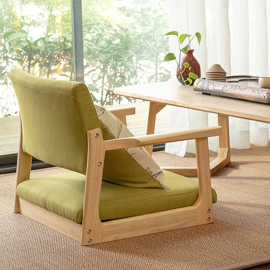 Floor Chair Integrated Armrests Olive Green Japandi