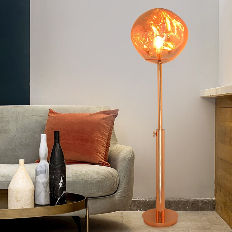 Floor Lamp Adjustable Height Copper with Nordic Amber Lava Shade