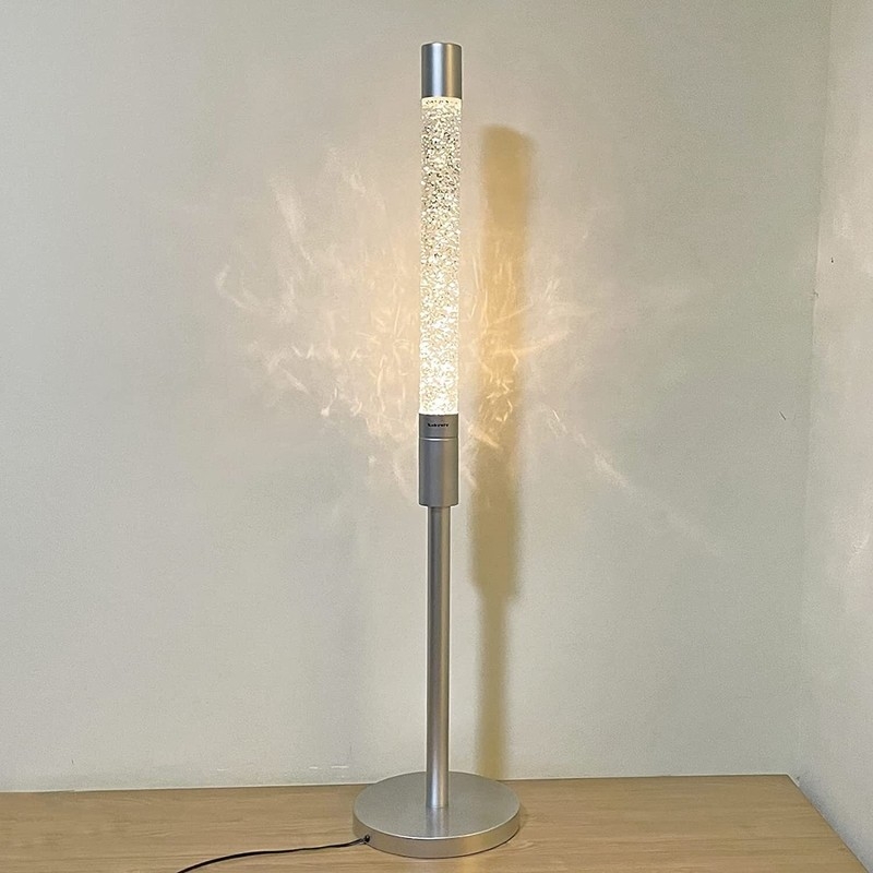 Floor Lamp Brushed Silver with Refractive Bubble Tube Accent