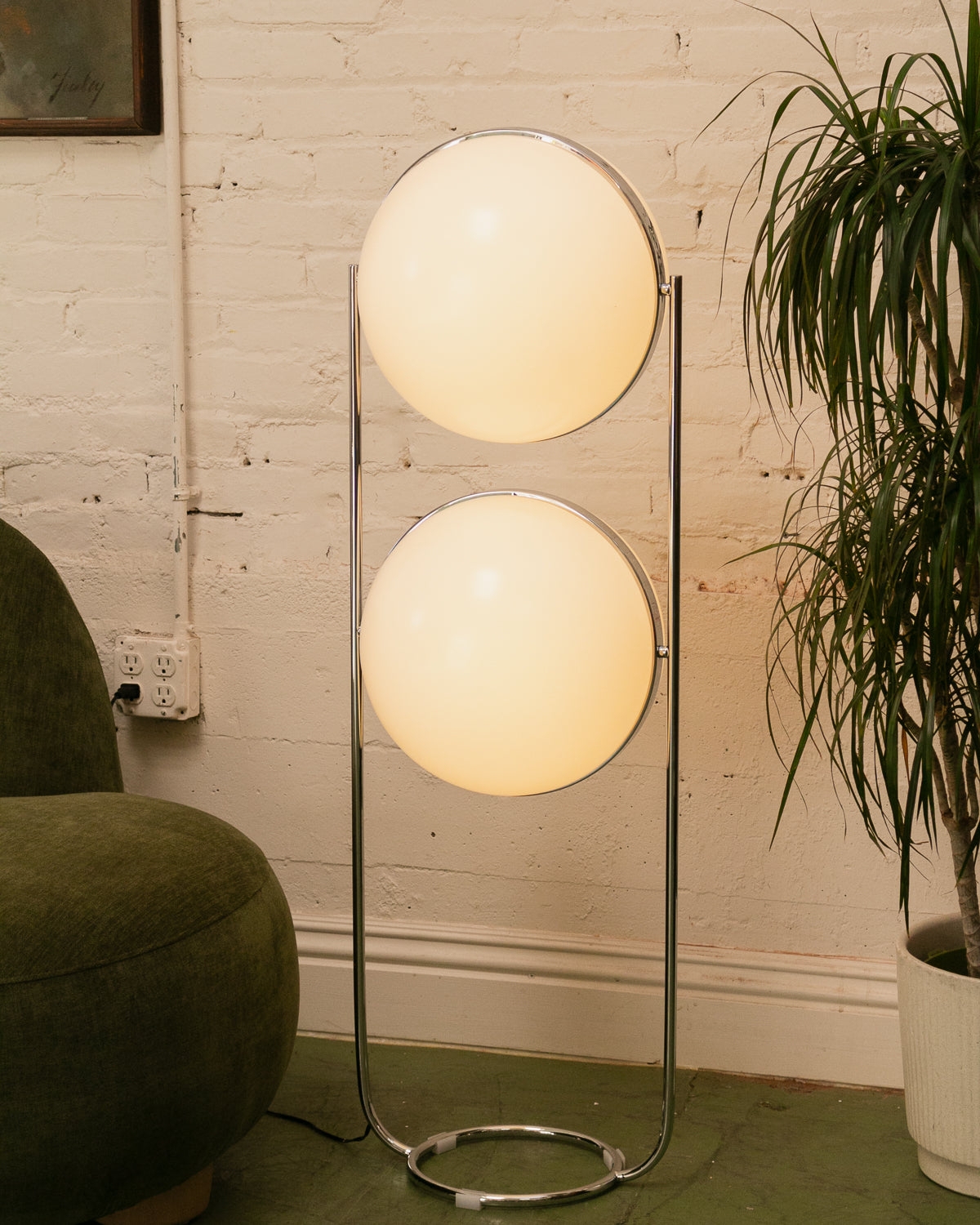 Floor Lamp - Double Globe U-Shaped Chrome Space Age
