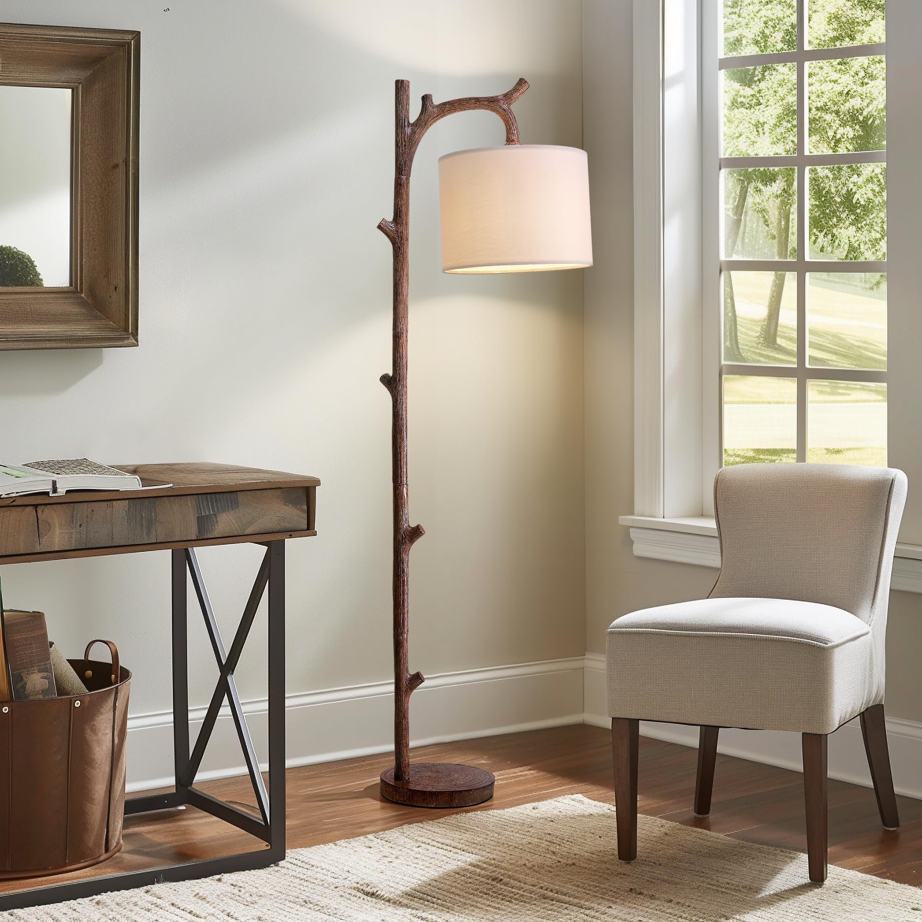 Floor Lamp featuring Bark Texture and Tree Stand