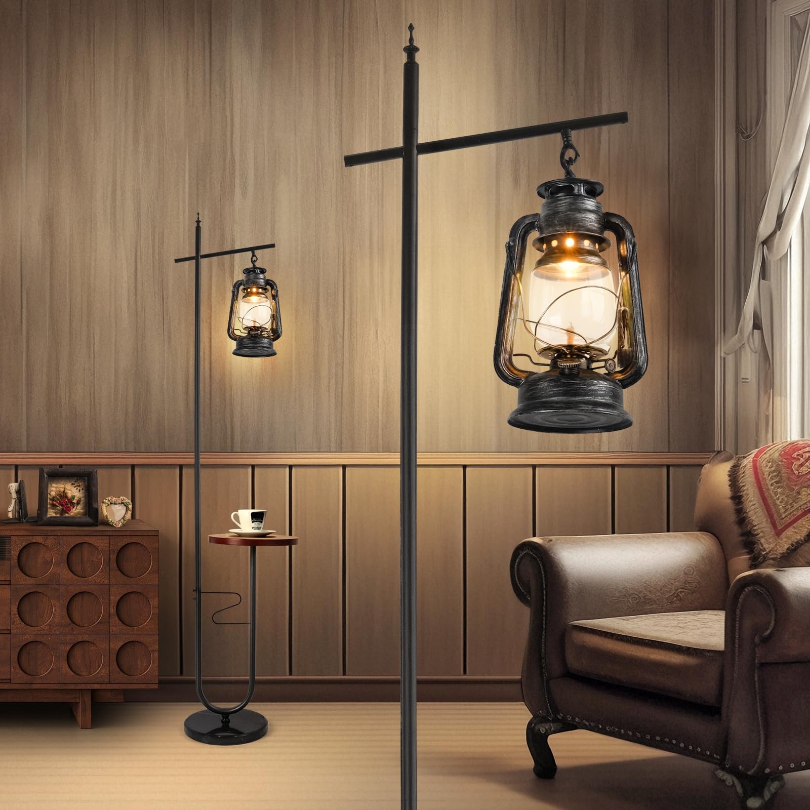 Floor Lamp featuring Built-in Side Table and Tray