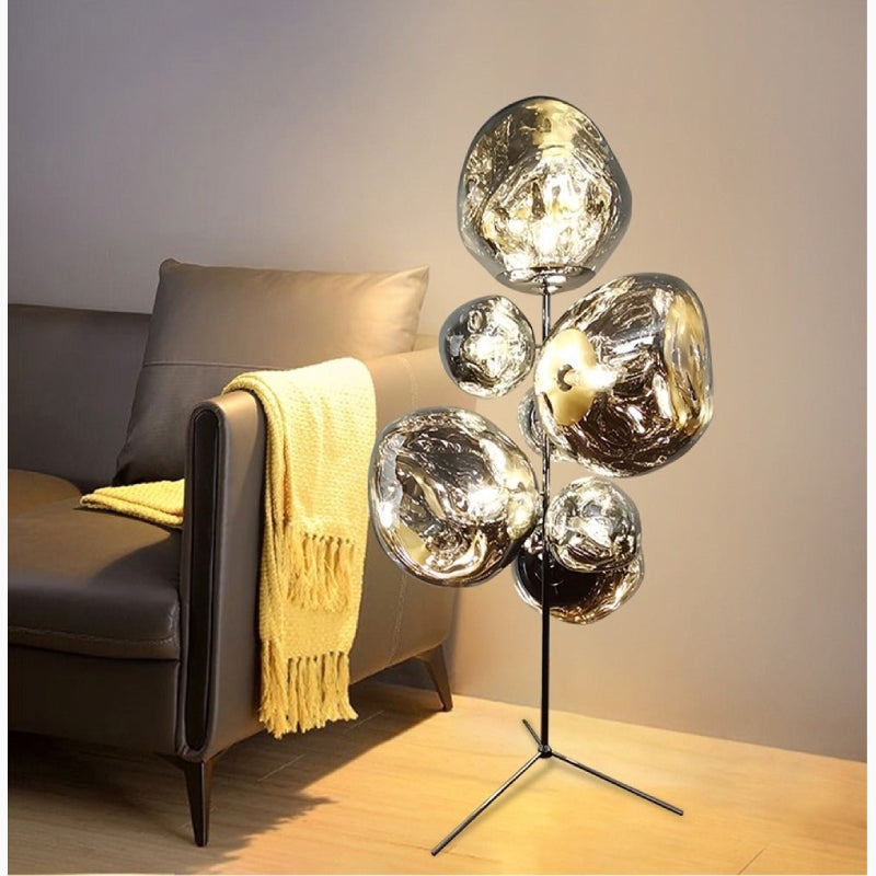 Floor Lamp Mirrored Chrome with Organic Melted Globes