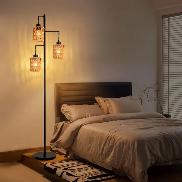 Floor Lamp: Rattan Cage Shades and Staggered Heights