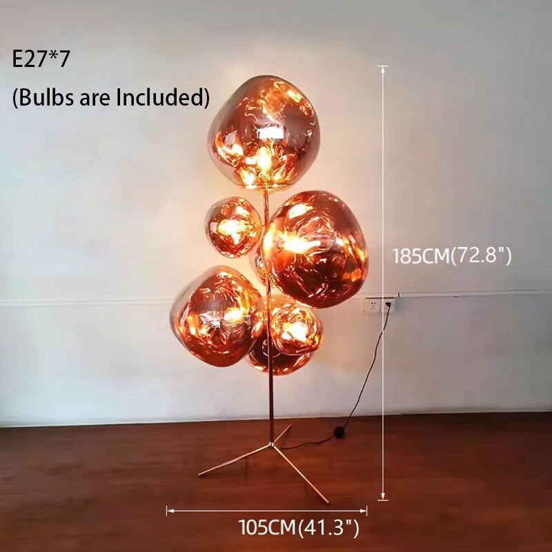 Floor Lamp Rose Gold Cluster with Molten Glass Effect Globes