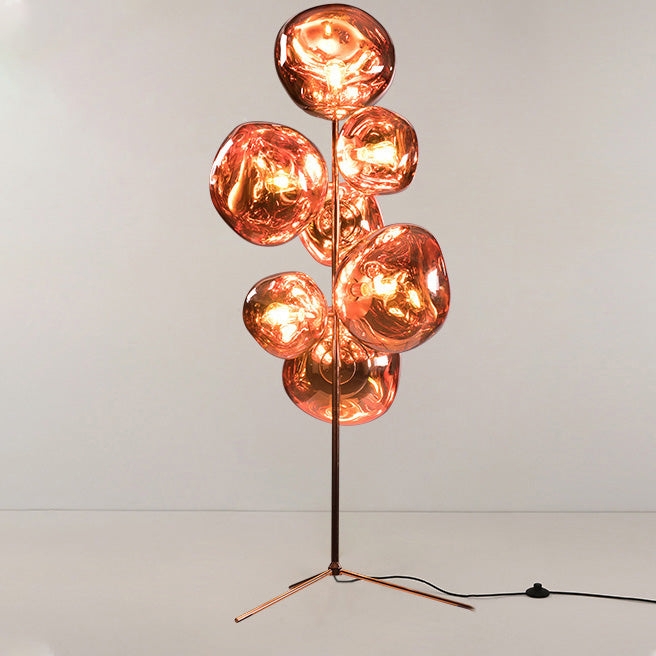 Floor Lamp Rose Gold Metallics and Sculptural Melted Globes