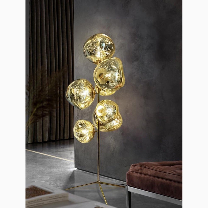 Floor Lamp Sculptural Gold with Organic Multi Light Tier