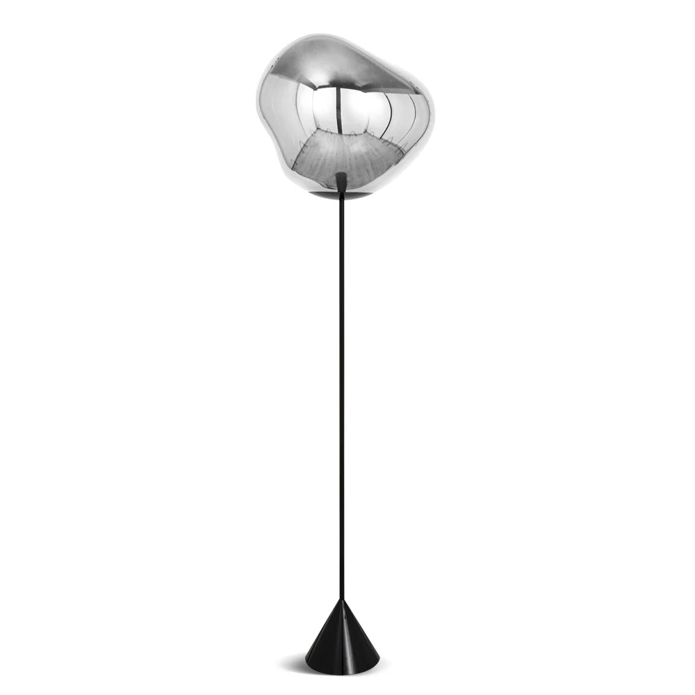 Floor Lamp Silver Molten Shade with Mirrored Slim Profile
