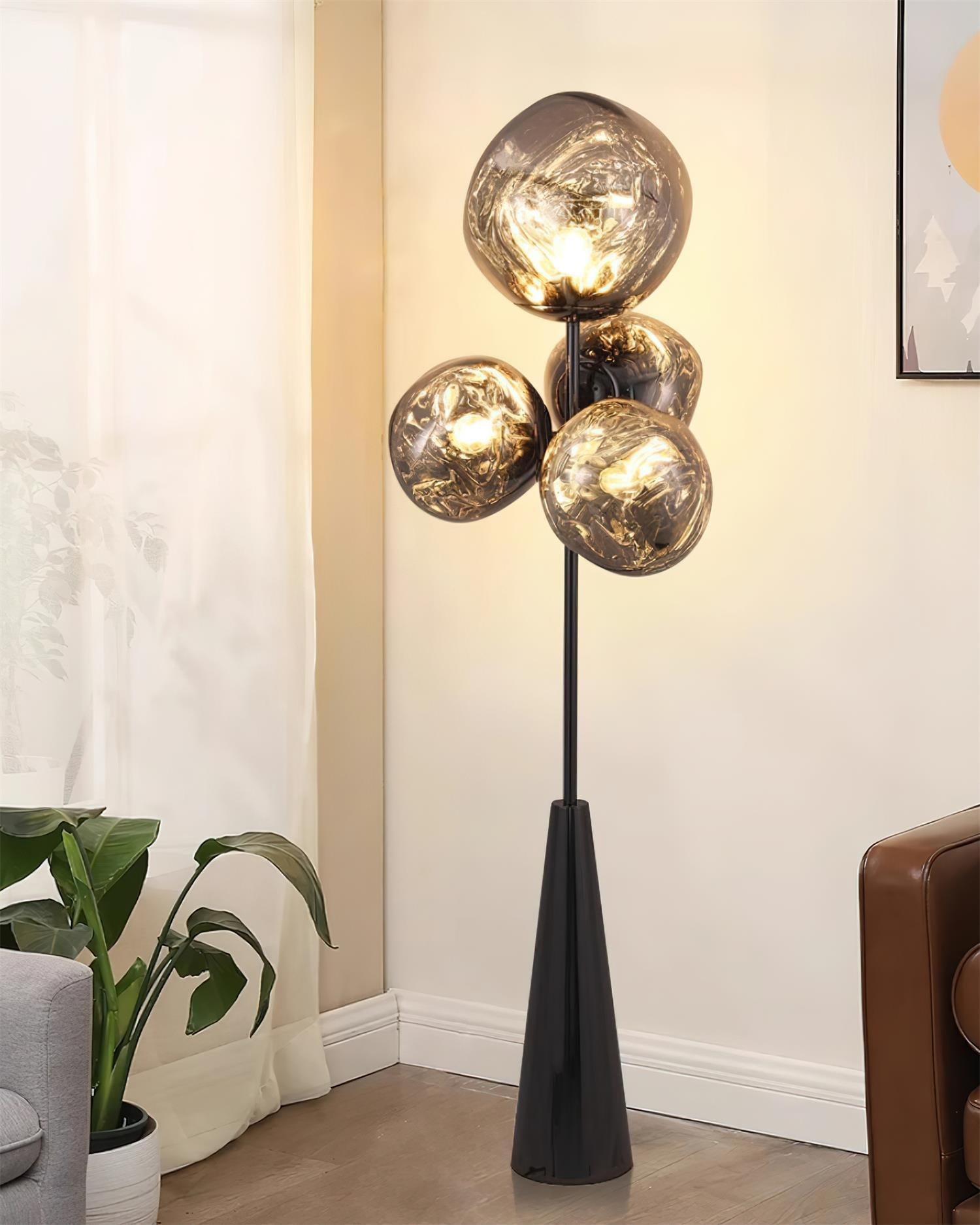 Floor Lamp Smoked Glass Irregular Globes and Conical Column