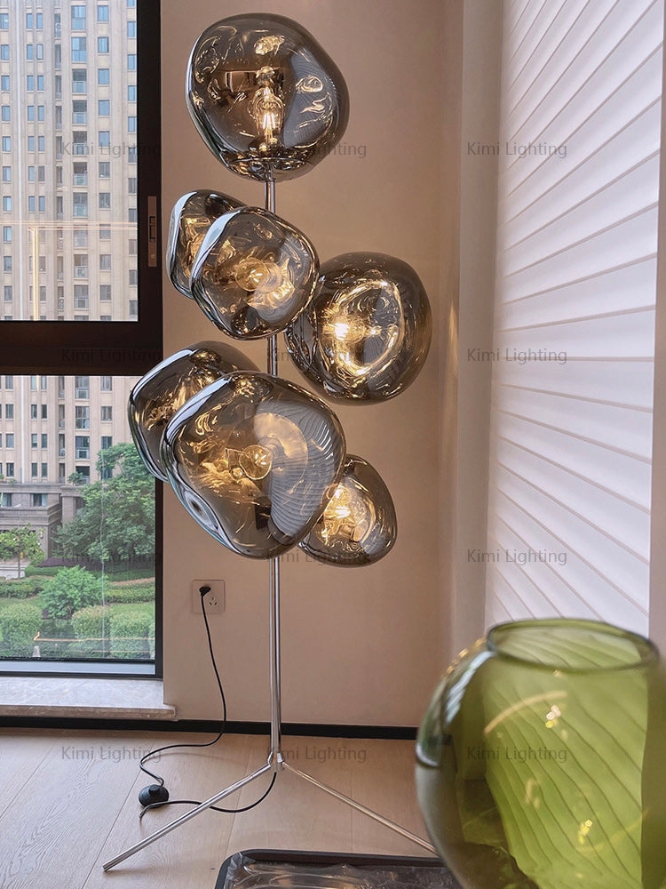 Floor Lamp Smoky Glass Multi Bulb with Organic Melted Effect