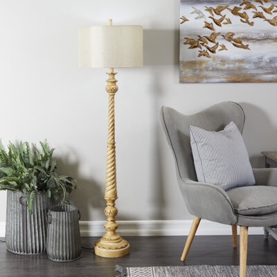 Floor Lamp: Spiral Turned Pole and Tiered Pedestal Base