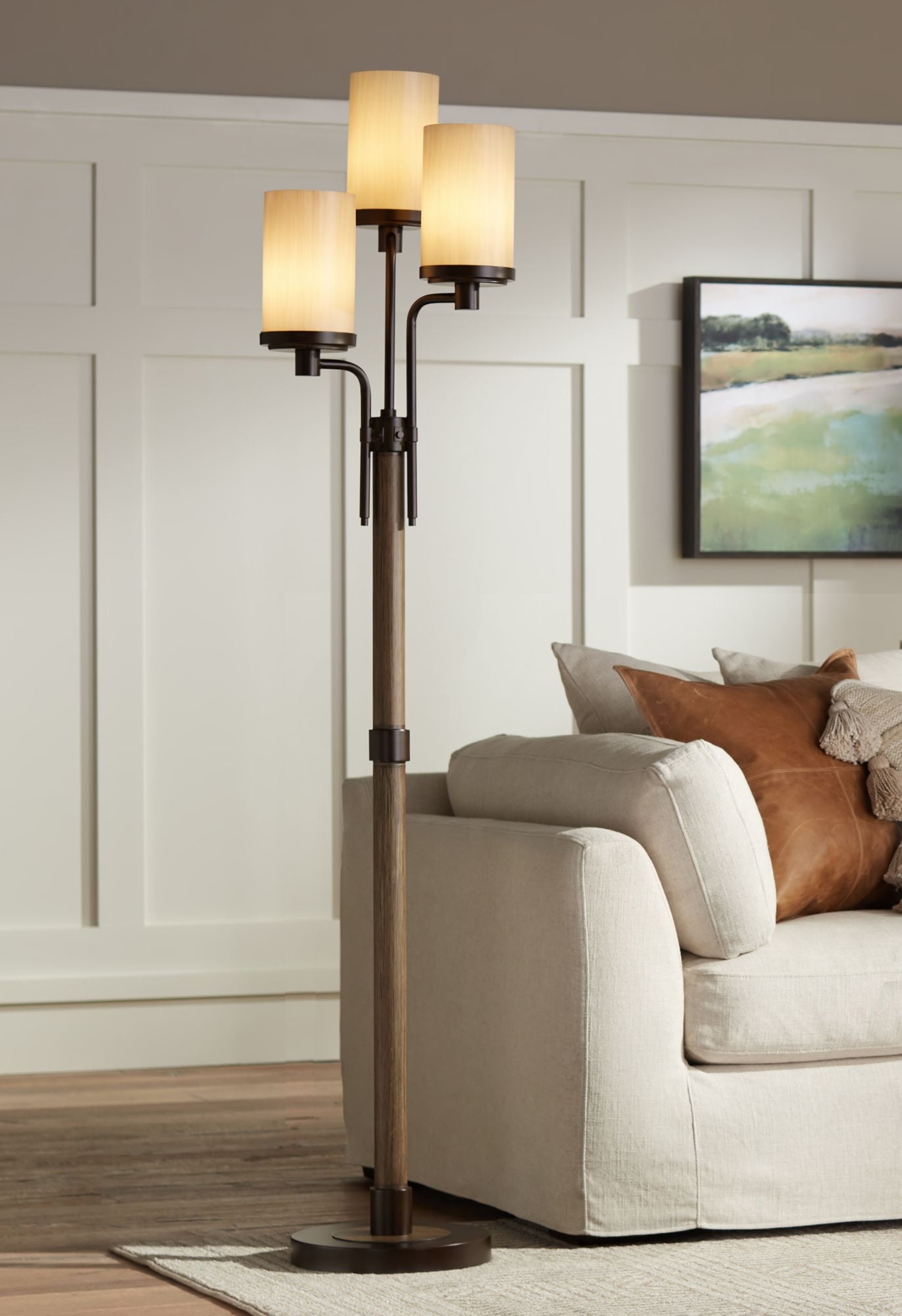 Floor Lamp: Staggered Three Light Tea Alabaster Glass