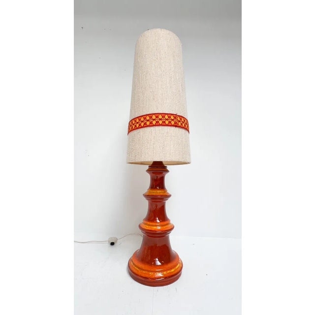 Floor Lamp Tiered Sculptural Base and Tall Conical Shade