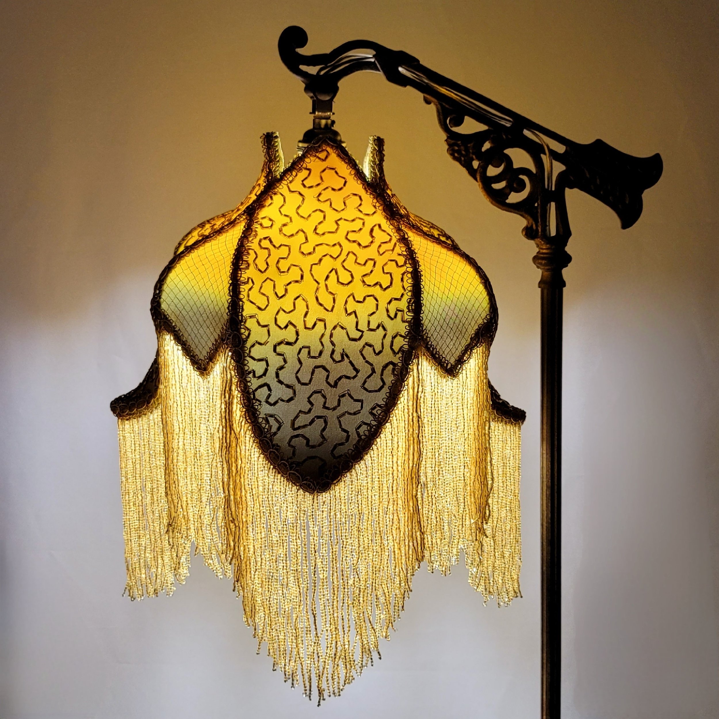 Floor Lamp Victorian Bridge Arm with Ornate Scrollwork