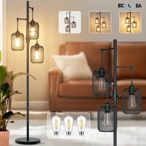 Floor Lamp: Wire Cage Shades and Edison Filament Bulbs
