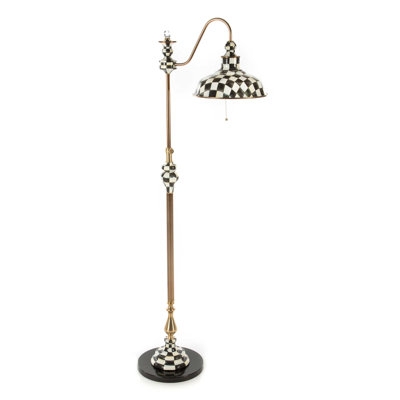Floor Lamp with Checkered Pattern and Gold Arm