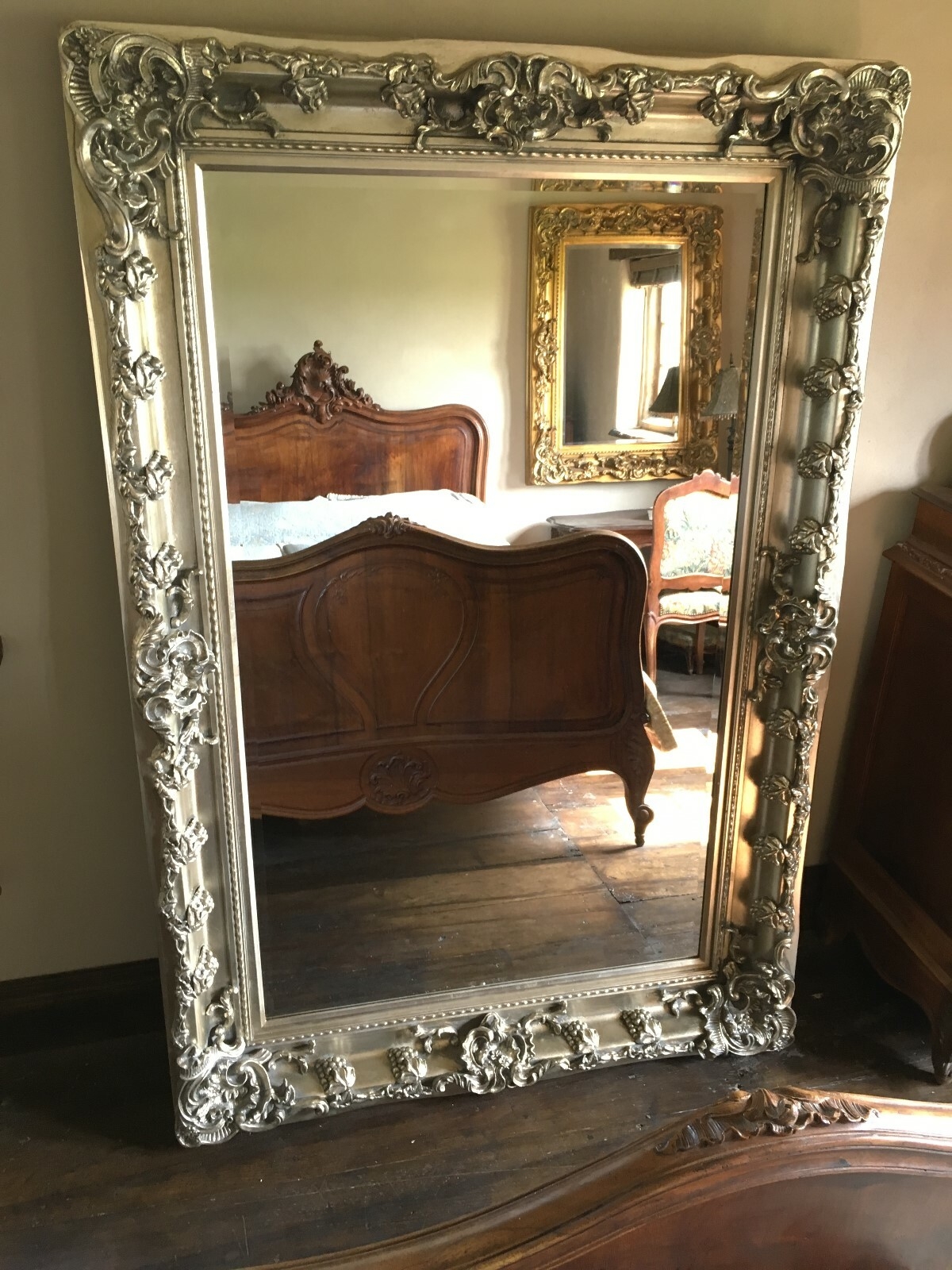 Floor Mirror Antique Silver Decorative French Leaner Statement