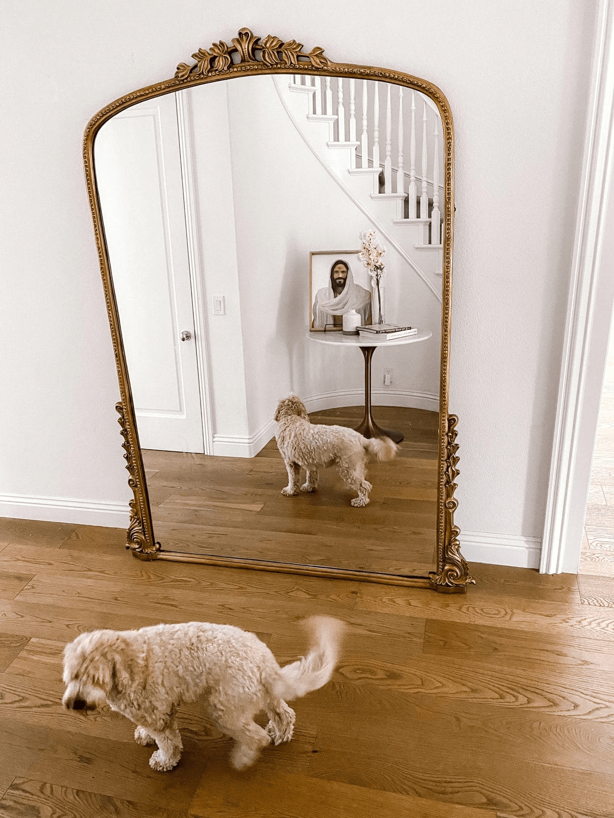 Floor Mirror Arched Entryway Style Ornate Floral Crest Arch