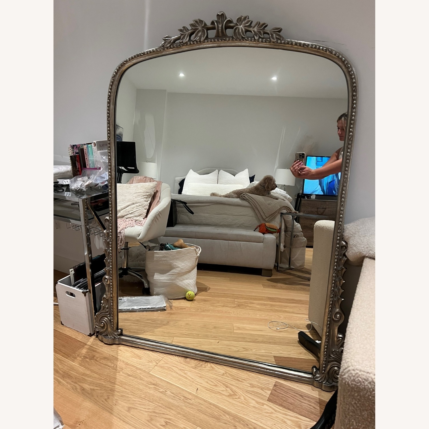 Floor Mirror Bedroom Decor Ornate Beaded Border Arched Style