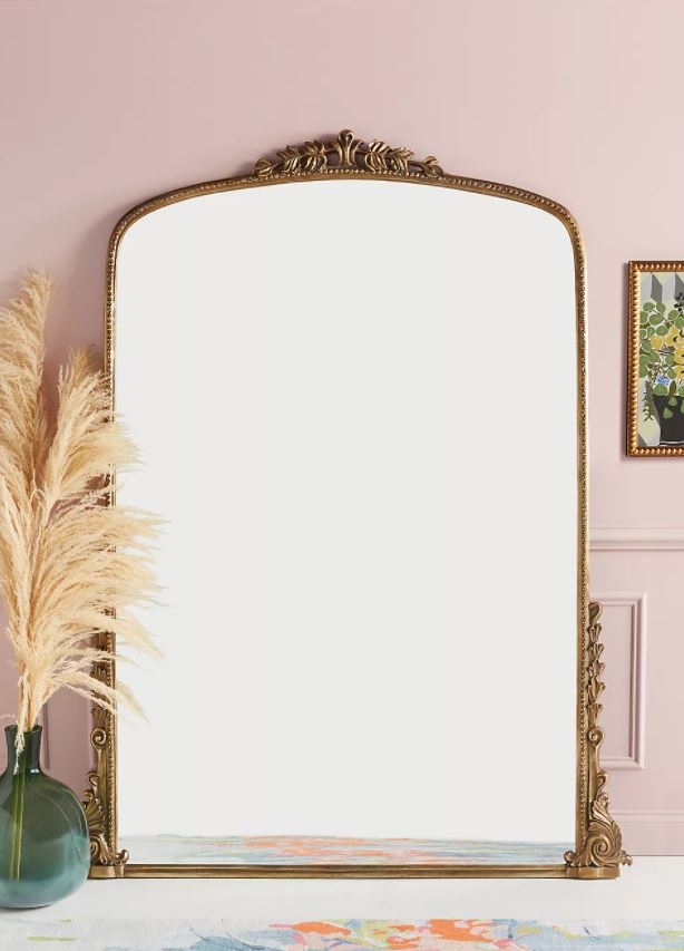 Floor Mirror French Provincial Arched Silhouette Ornate Crest