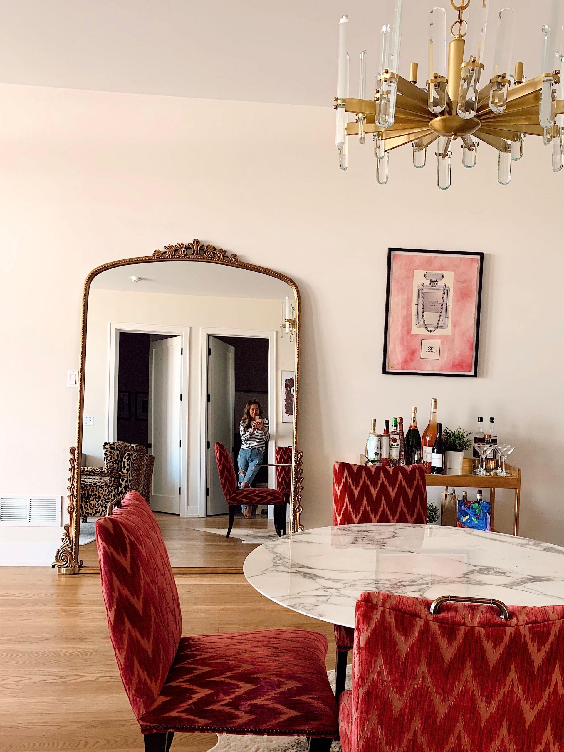 Floor Mirror Ornate Leaner Decor Metallic Frame Finish Detail