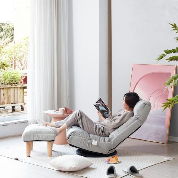 Floor Recliner Swivel Base Gray Adjustable Ottoman