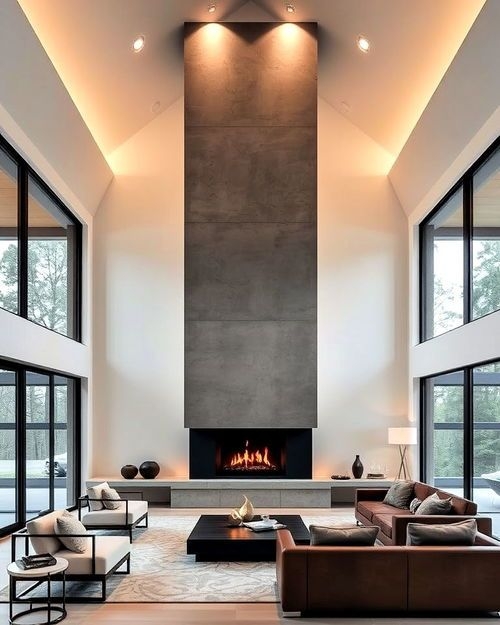 Floor To Ceiling Fireplace Monolithic Double Height Ideas