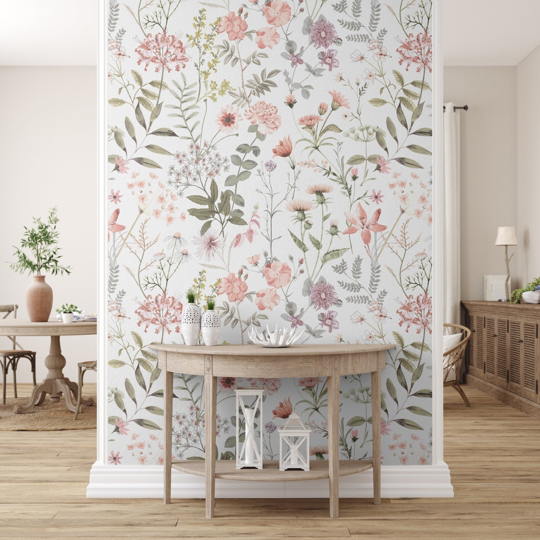 Floral Wallpaper: Cottagecore Blush Botanical Accent Art