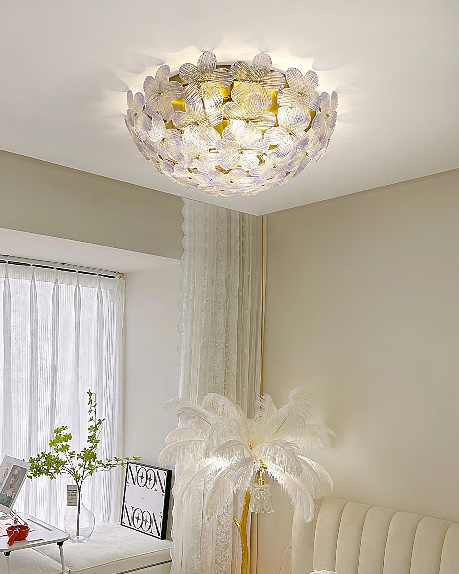 Flush Mount Ceiling Light Frosted Textured Glass Petal Lamp